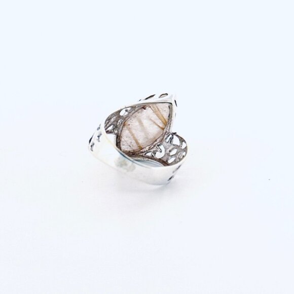 Brand New Sterling Silver 925 Marquise Cut Rutilated Quartz Ring, Size 6 - Picture 3 of 10